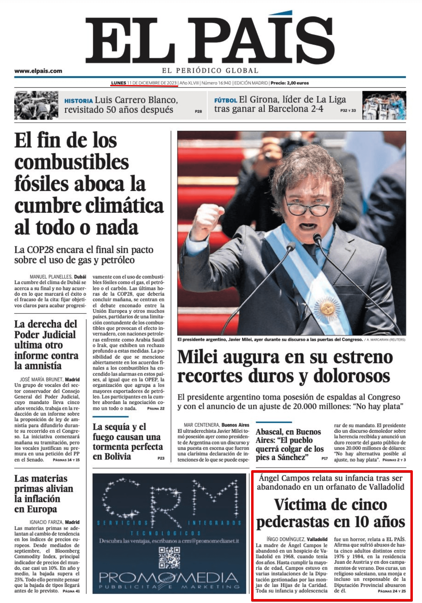 Portada EL PAÍS (@el_pais) : X 2023-12-11 03-59-29