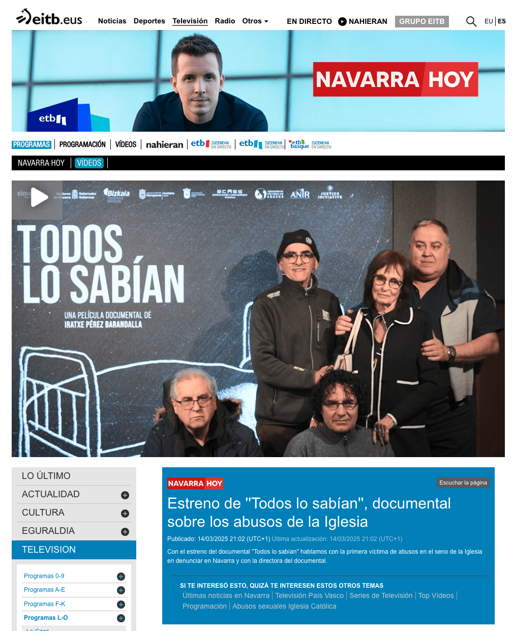 EITB - 14MAR25 - Estreno de ''Todos lo sabían'', documental sobre los abusos de la Iglesia