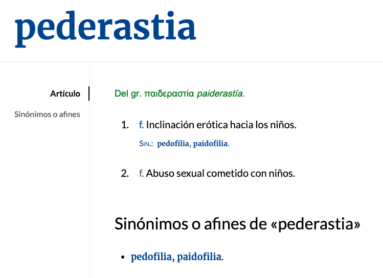Definición de la pederastia según la RAE